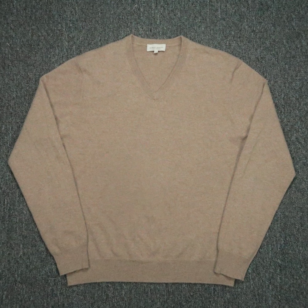 Neiman Marcus Sweater Mens Extra Large Brown 100% Cashmere V Neck Jumper XL